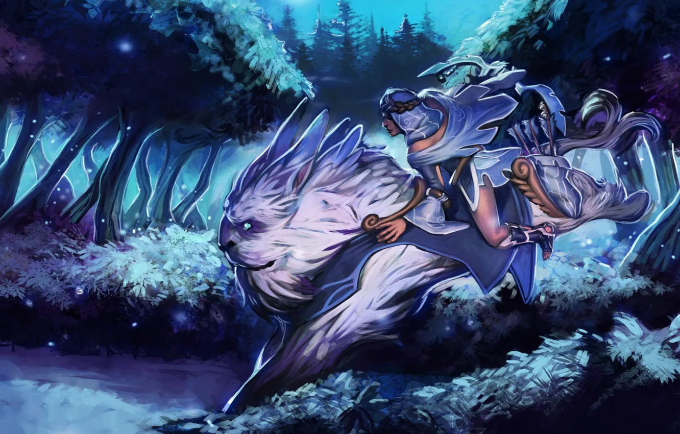 Photo wallpaper forest, girl, trees, Archer, art, beast, dota 2, Mirana