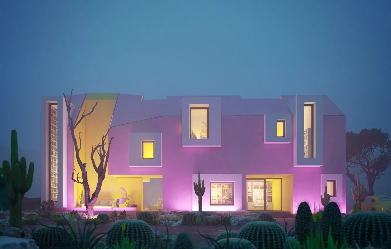 Photo wallpaper trees, building, cactus, architecture, SONORA HOUSE