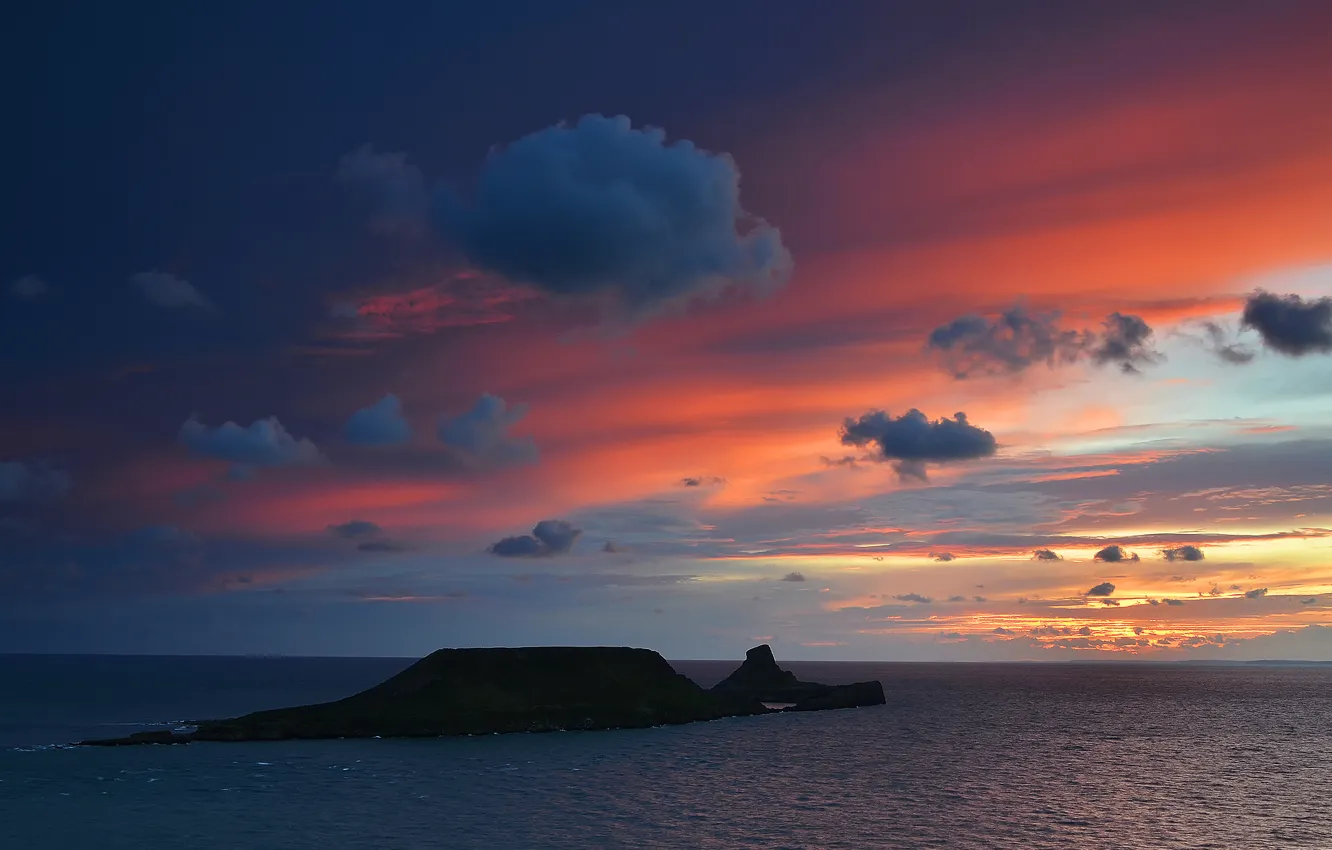 Photo wallpaper sea, the sky, clouds, sunset, the ocean, island, the evening, UK
