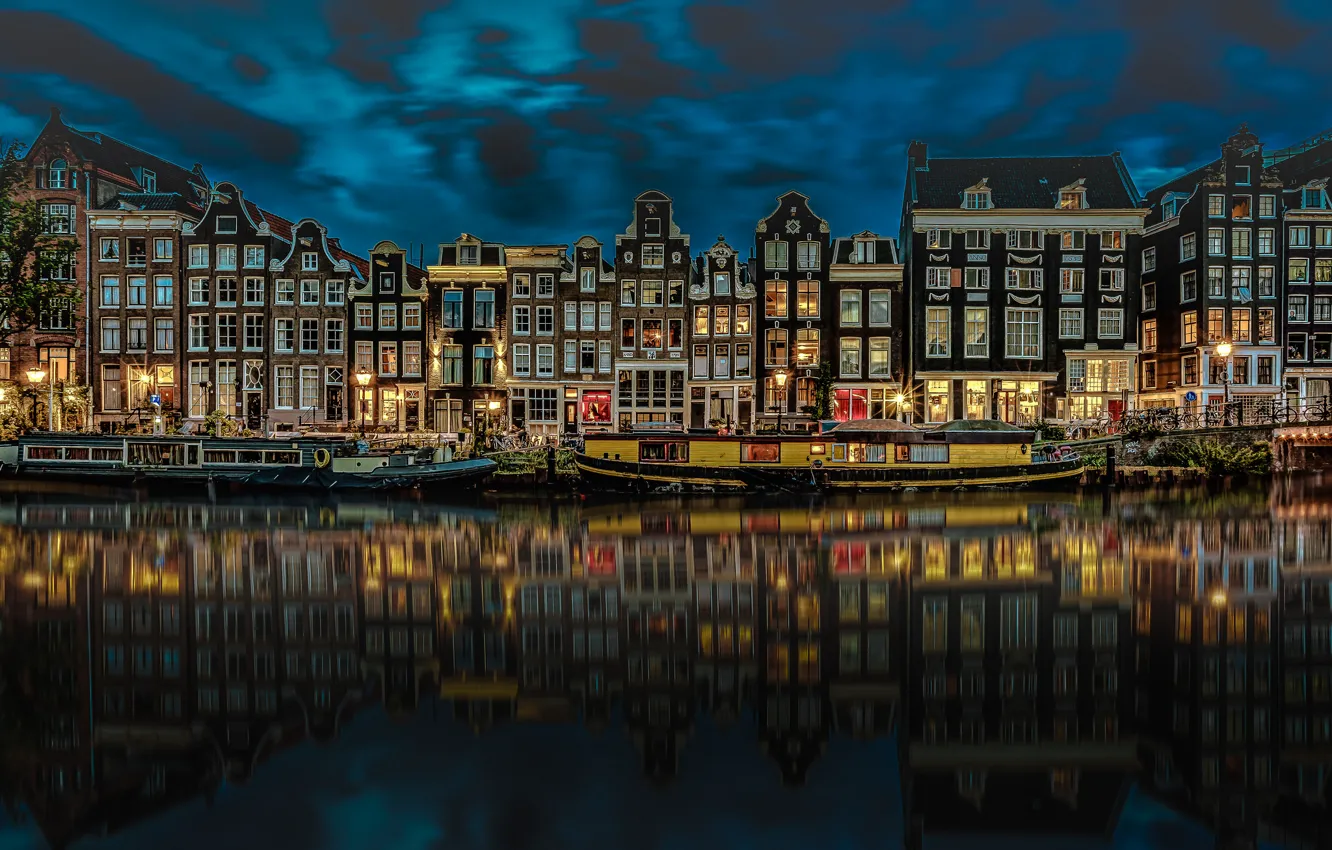 Photo wallpaper night, the city, Amsterdam