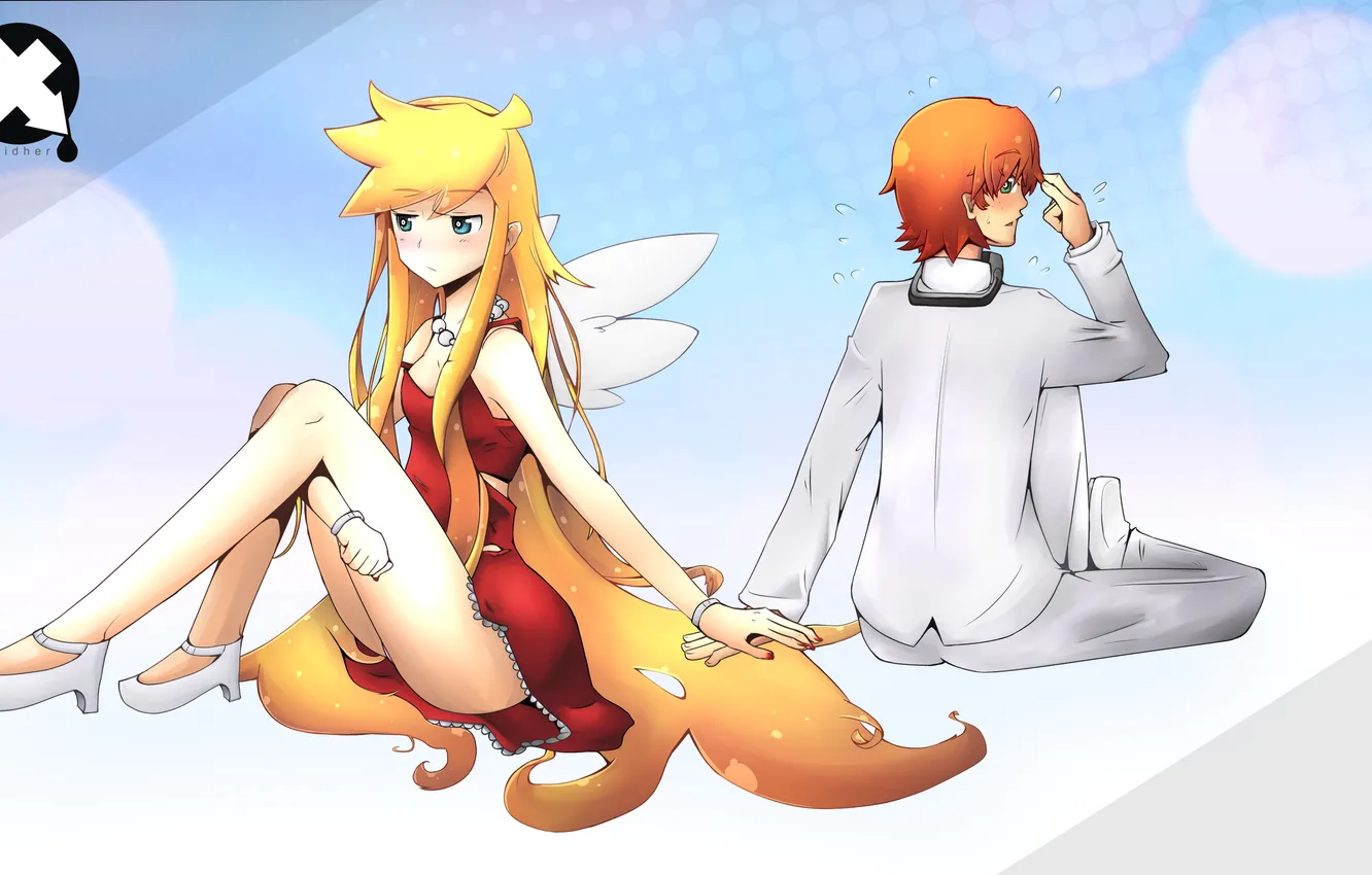 Photo wallpaper girl, wings, angel, guy, art, embarrassment, panty &amp; stocking with garterbelt, confusion