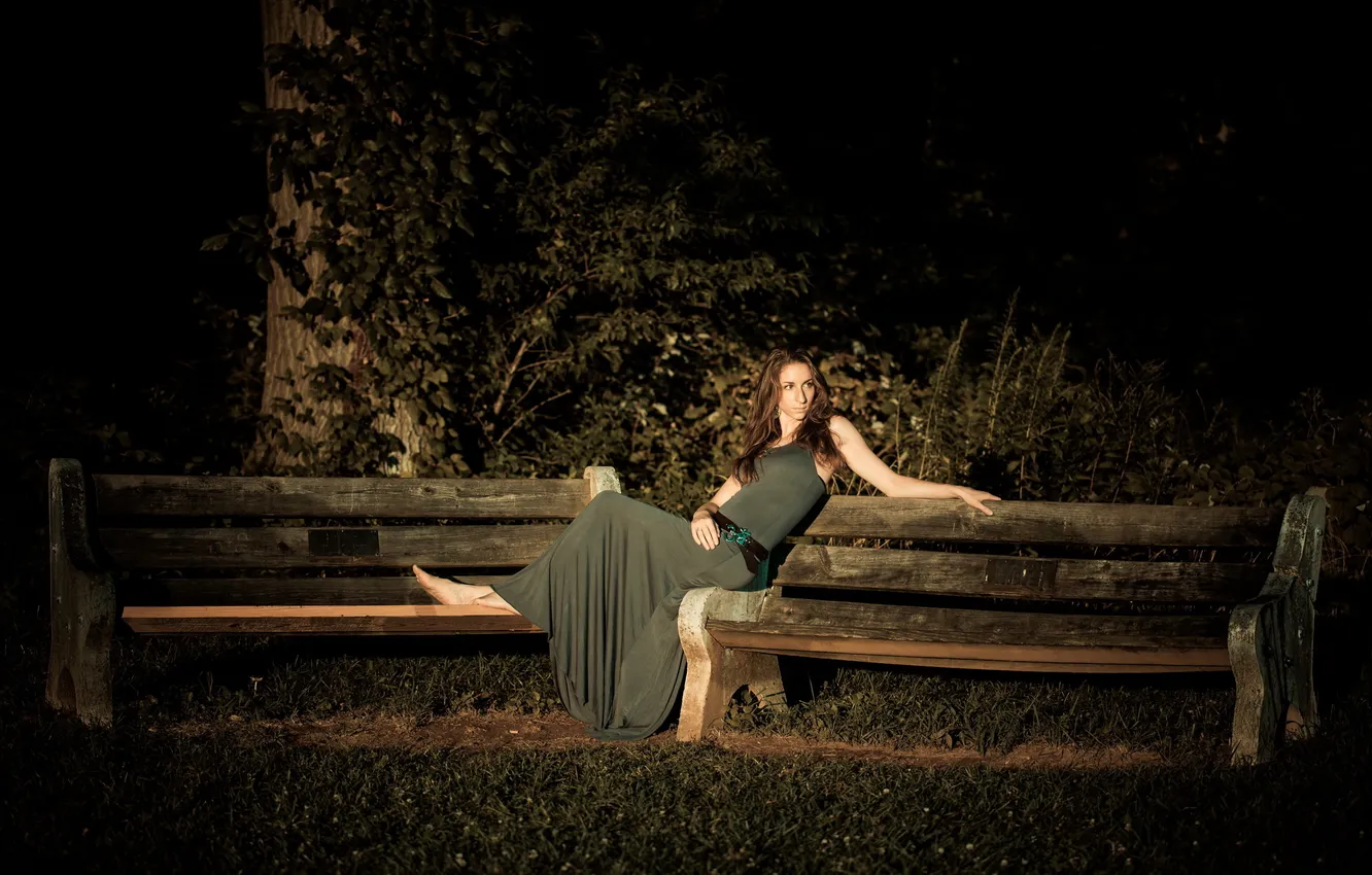 Photo wallpaper girl, the evening, bench