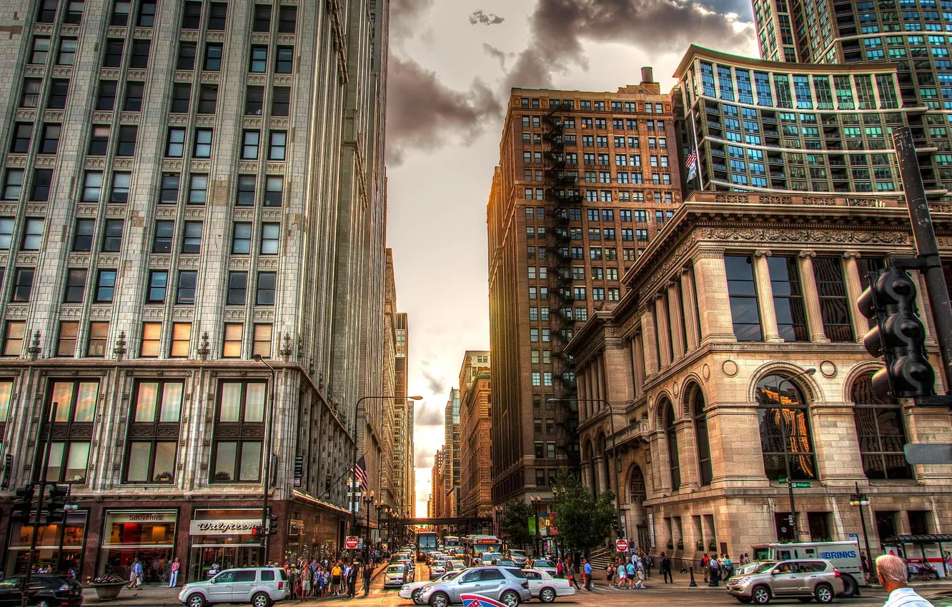 Photo wallpaper city, HDR, skyscrapers, Chicago, USA, Chicago, megapolis, street