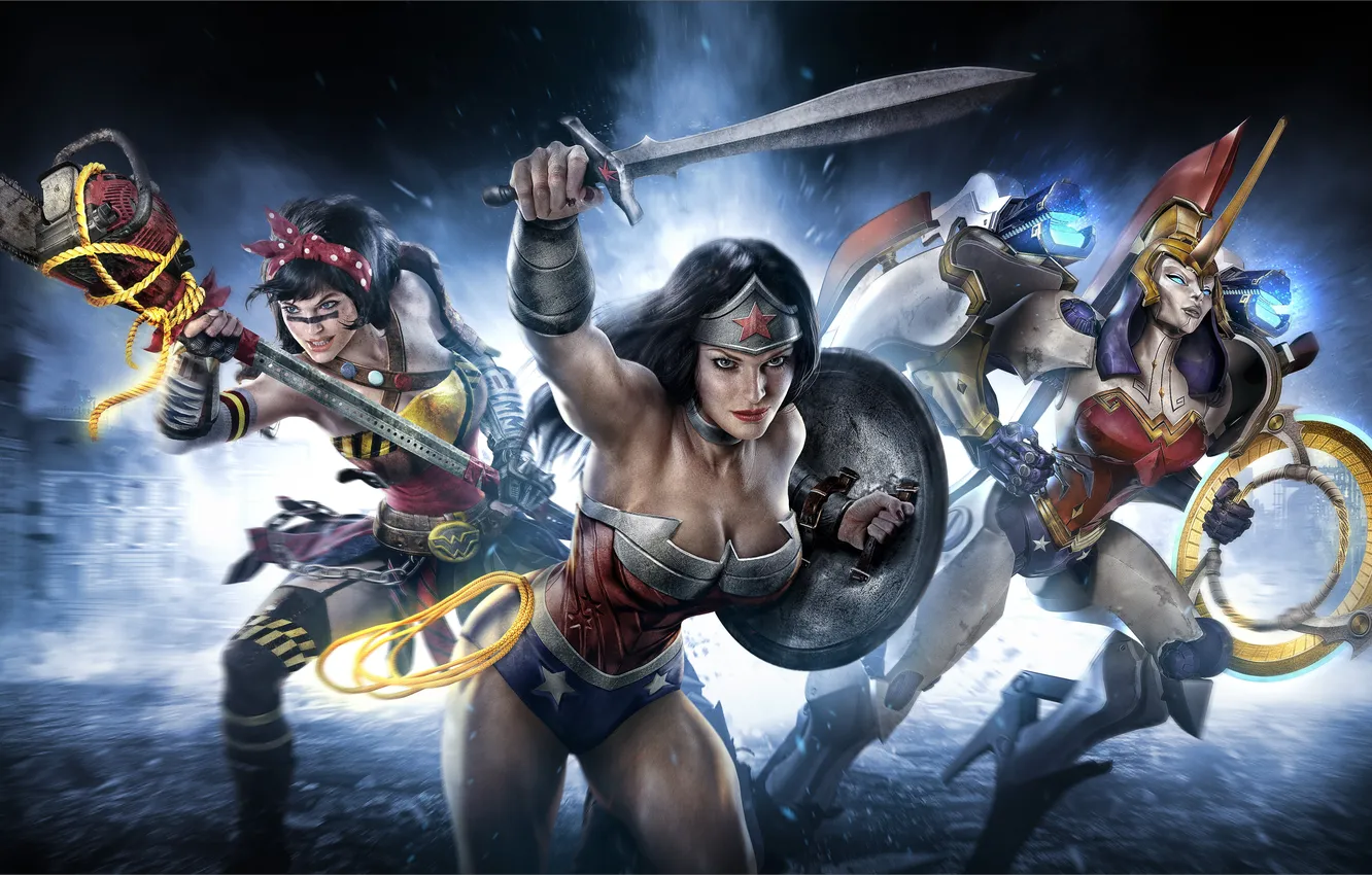 Photo wallpaper sword, shield, MMORPG, DC Comics, Wonder women, Warner Games, infinite crisis