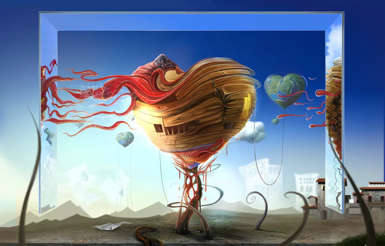 Photo wallpaper heart, mirror, note, vessel