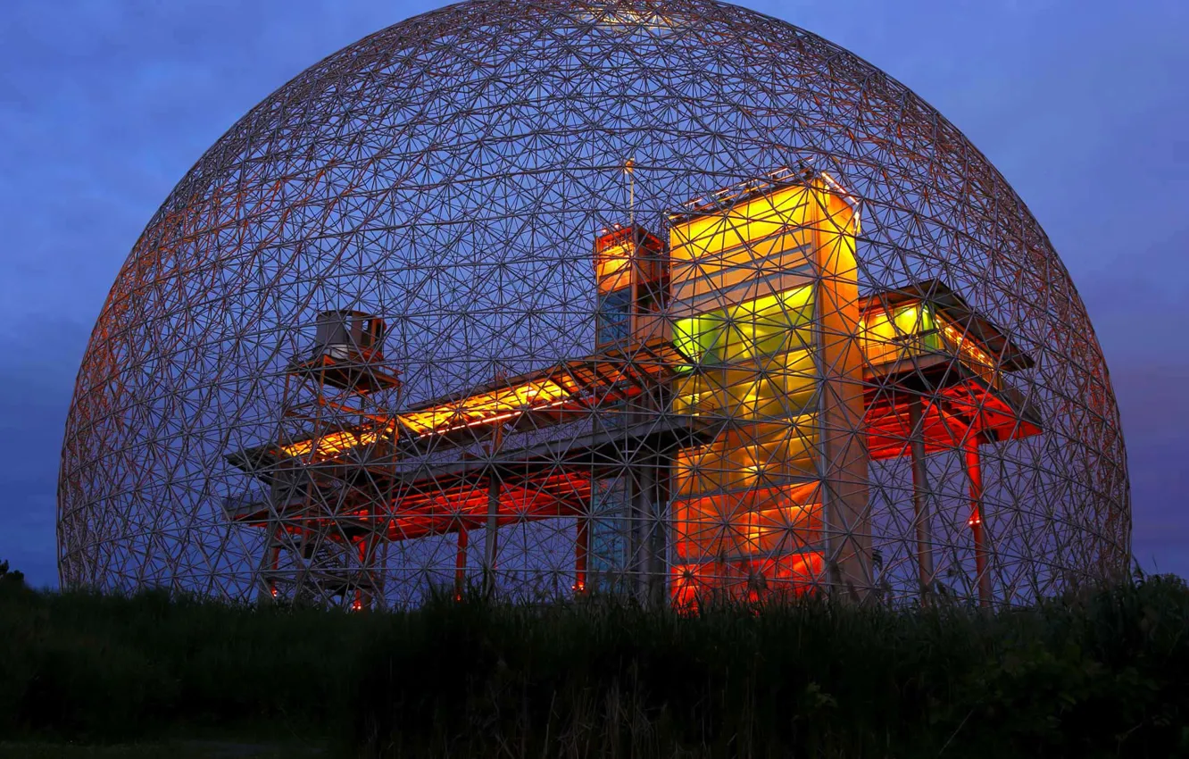 Photo wallpaper lights, balls, design, Canada, Montreal, biosphere Museum