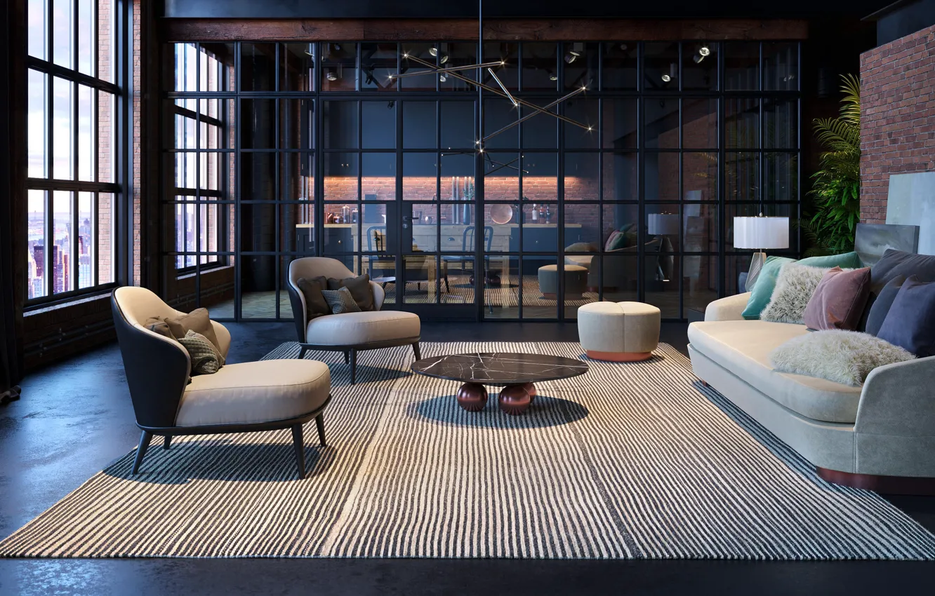 Photo wallpaper design, style, interior, New York, living room, by Interior Fam-g-arcit, Luxury modern Loft