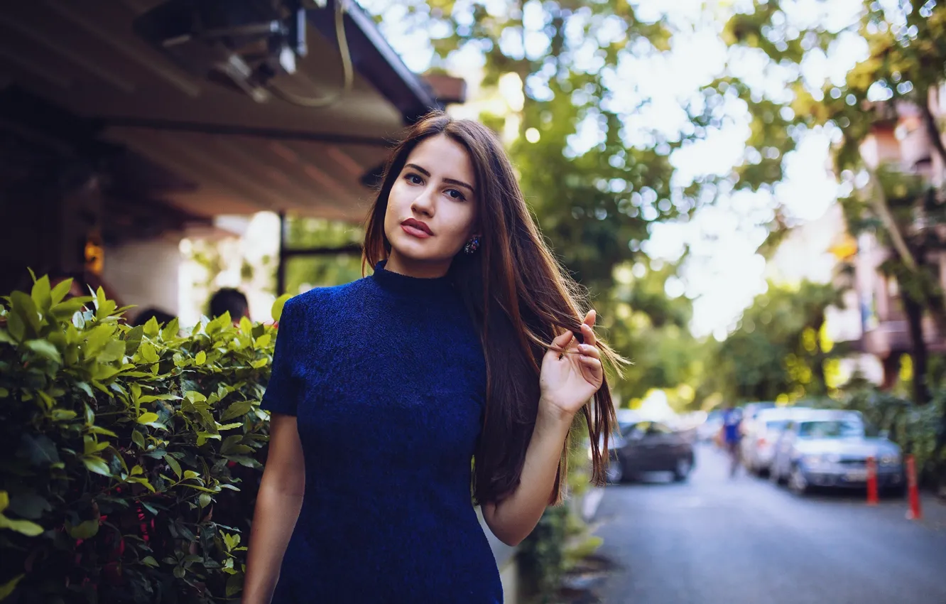 Photo wallpaper girl, summer, lingerie, dress, blue, France, beautiful, street