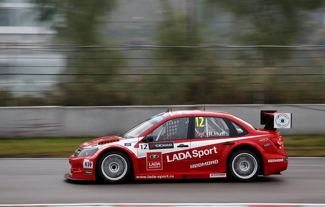 Photo wallpaper red, Lada, Lada, Granta, Grant, WTCC, TC1, Robert Huff