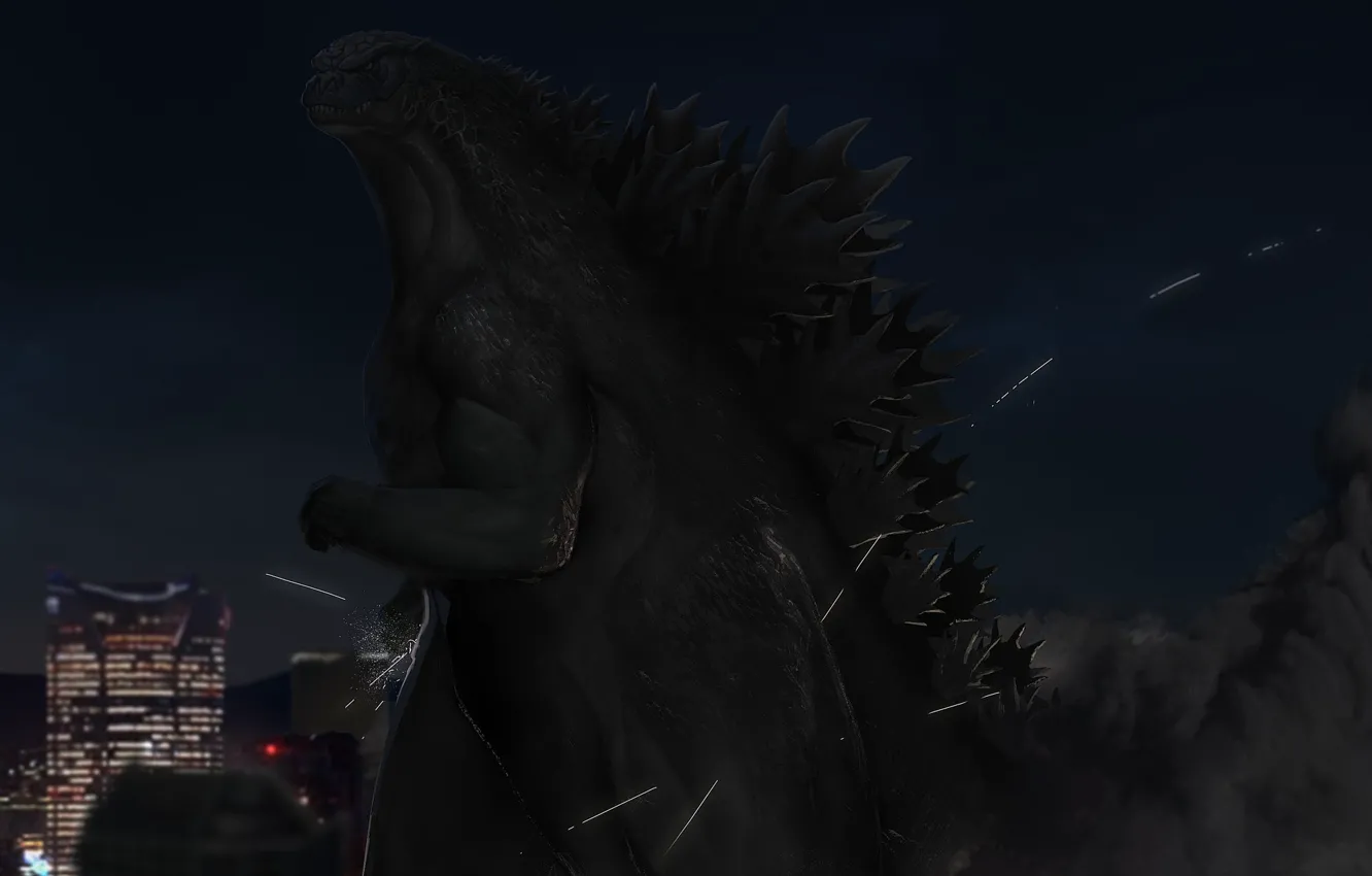 Photo wallpaper night, the city, figure, art, Godzilla, art, Godzilla, King Of Monsters