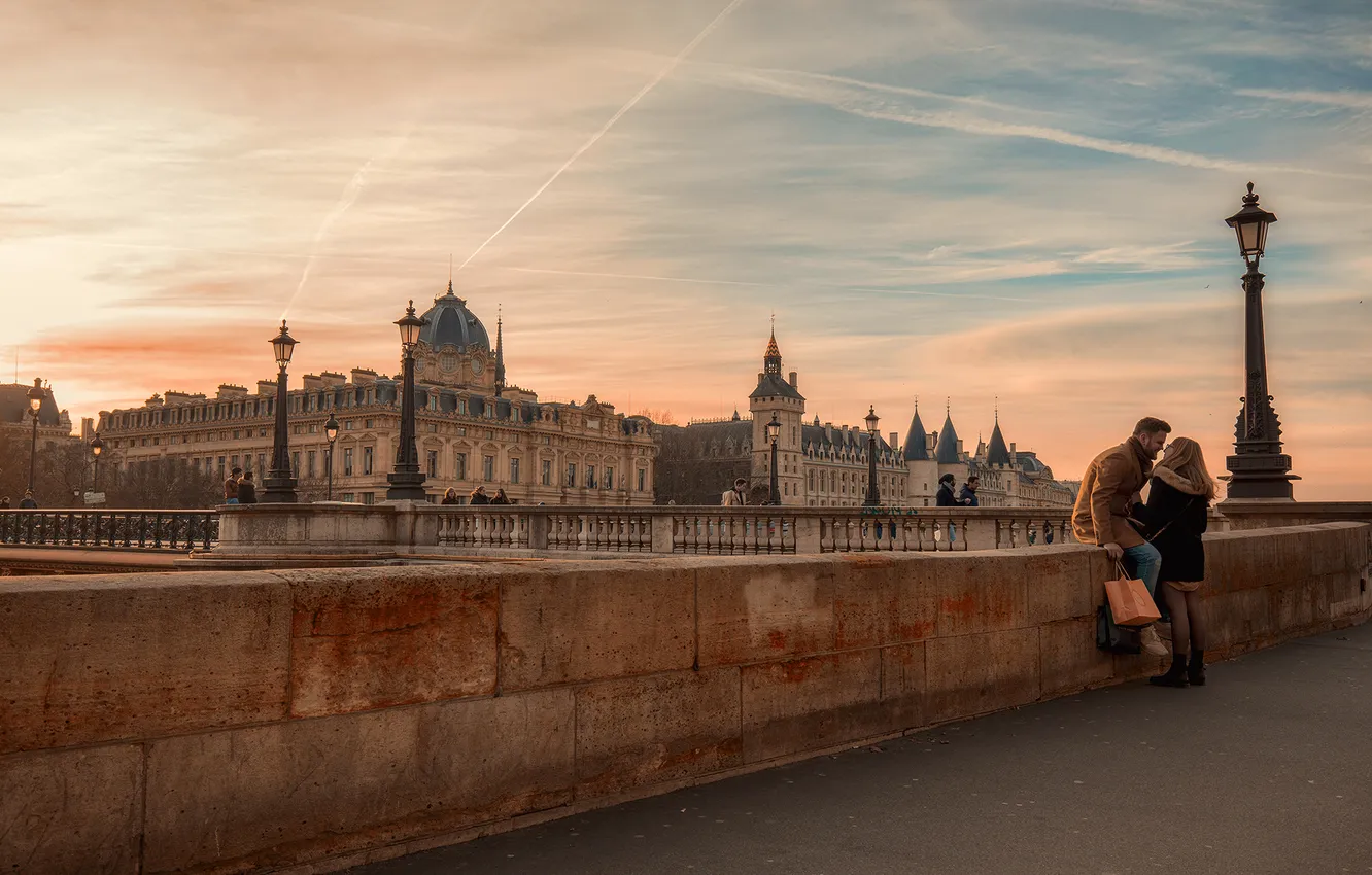 Photo wallpaper romance, France, Paris, the evening, promenade