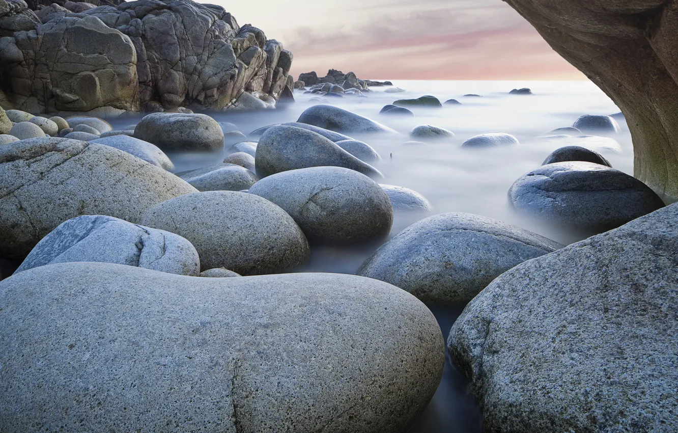 Photo wallpaper sea, nature, stones, rocks, excerpt, smoothness