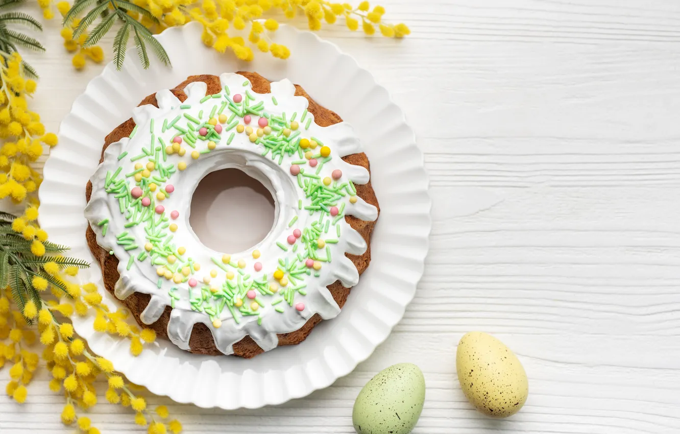 Photo wallpaper flowers, eggs, spring, colorful, Easter, happy, cake, cake