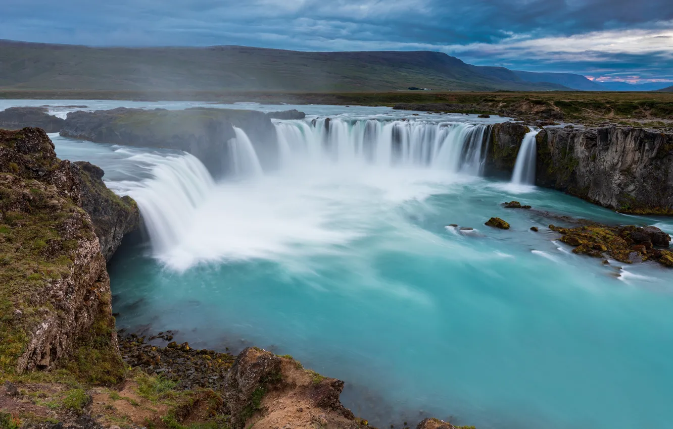 Photo wallpaper rocks, shore, view, waterfall, stream
