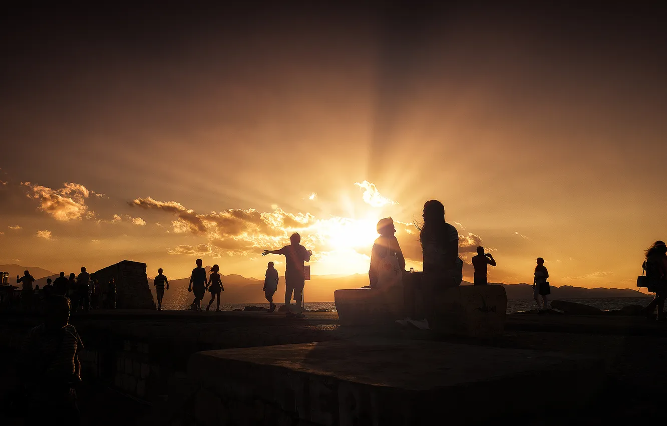 Photo wallpaper summer, beach, sunset, cloud, people