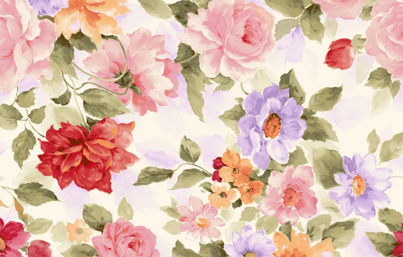 Photo wallpaper flowers, paint, picture, texture, petals, watercolor