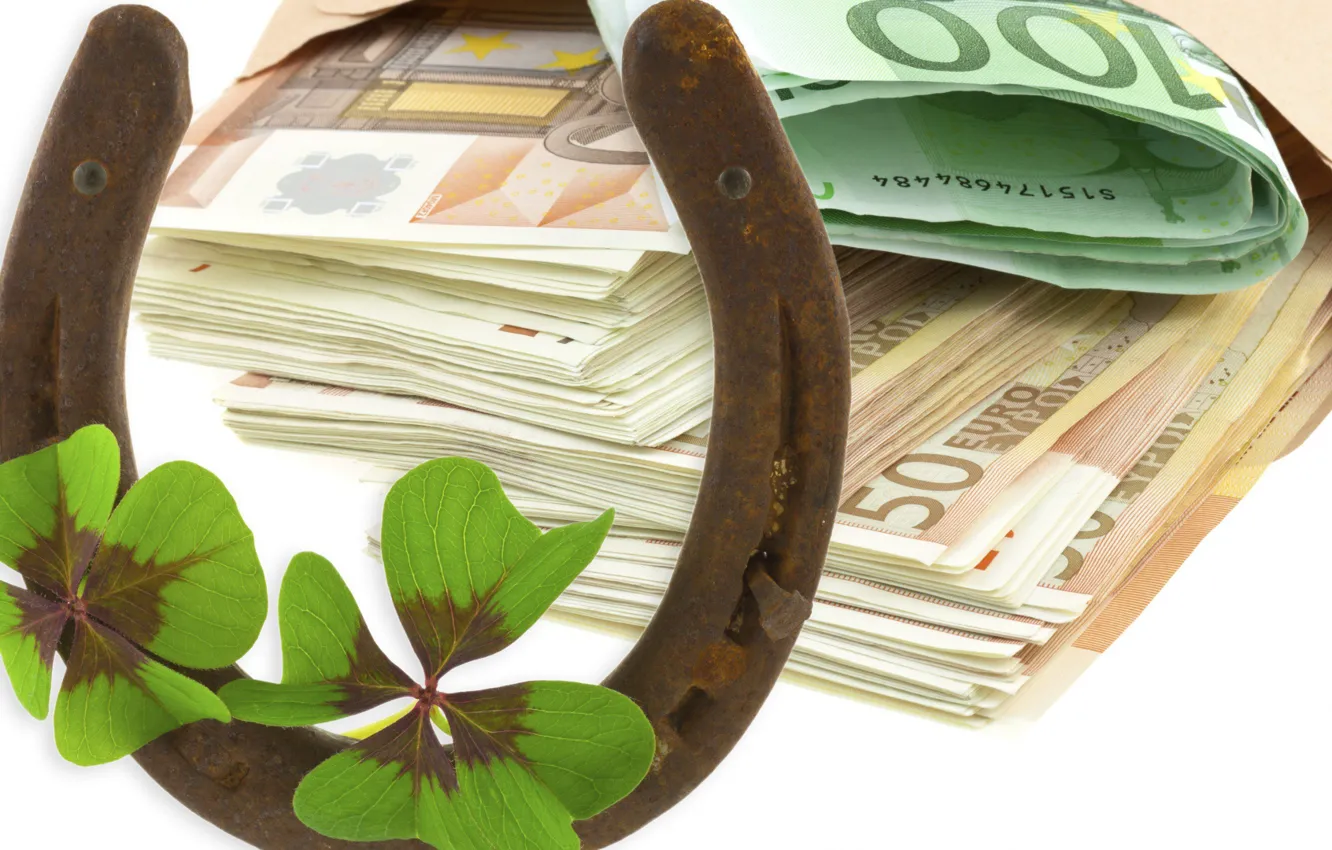 Photo wallpaper money, clover, Euro, horseshoe