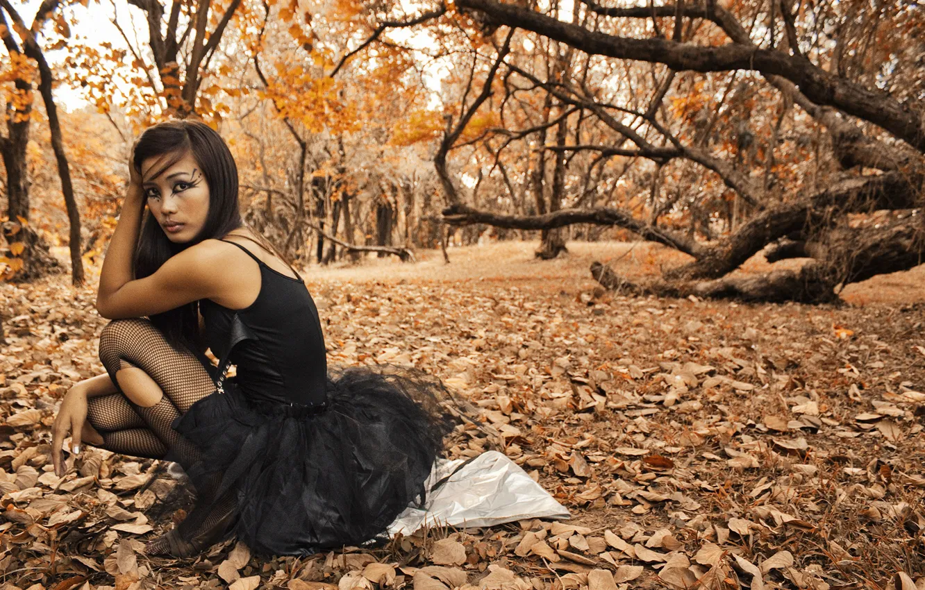 Photo wallpaper girl, black, alone, makeup, orenge