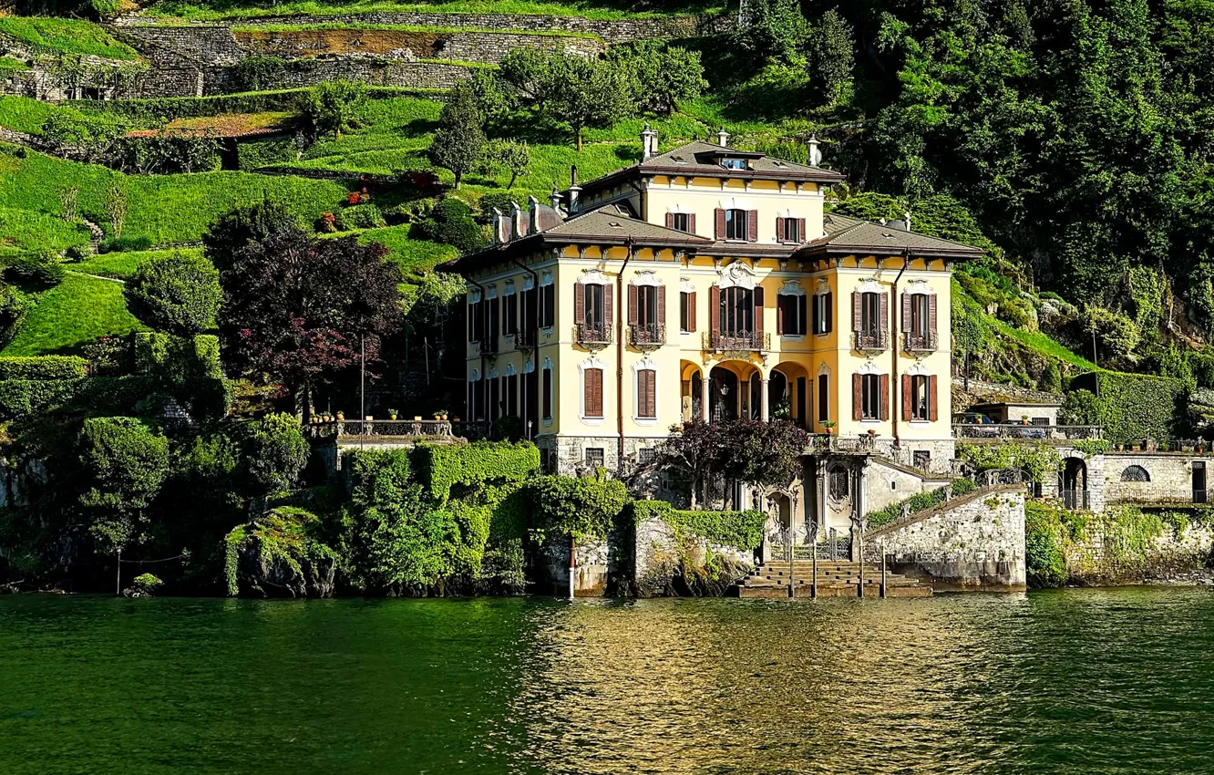 Photo wallpaper house, Villa, slope, Italy, lake Como