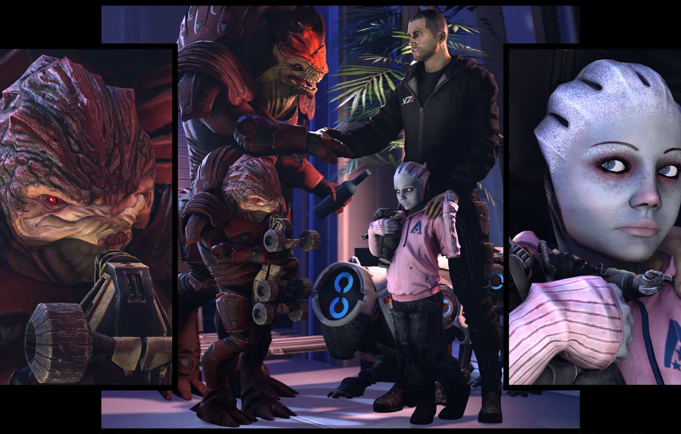 Photo wallpaper children, mass effect, shepard, fan art, krogan, asari, Urdnot Wrex