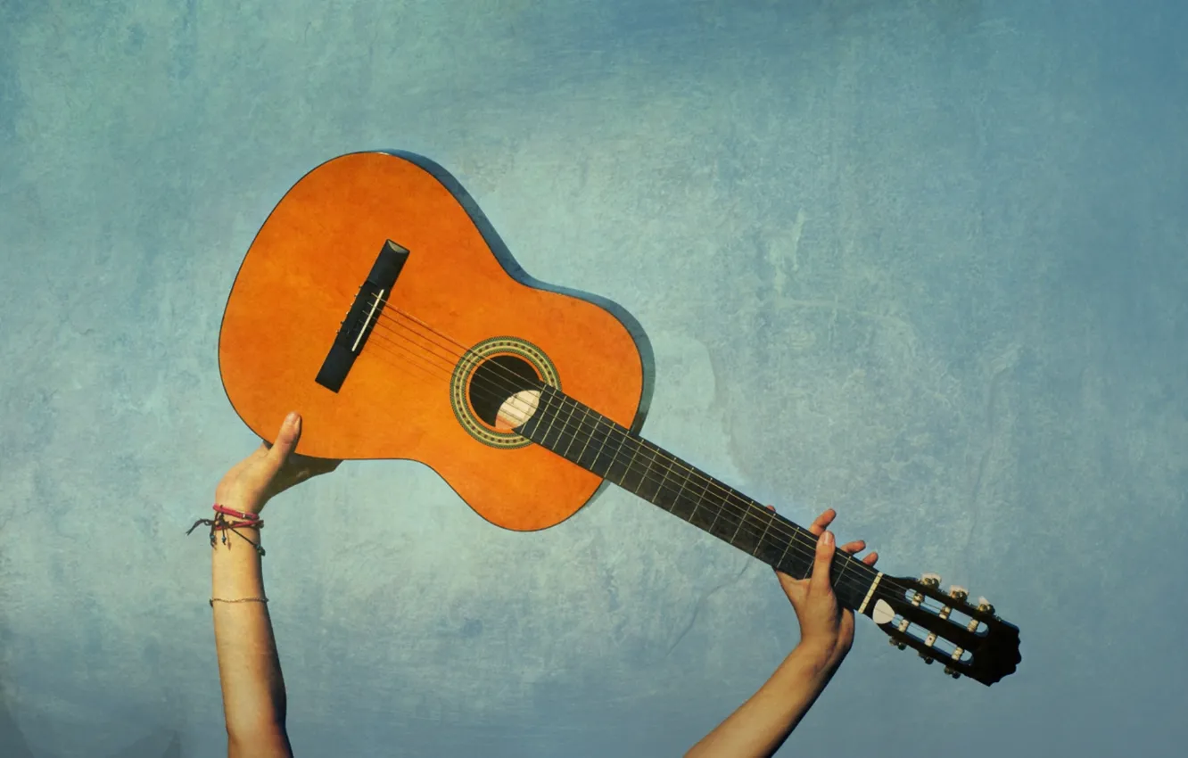 Photo wallpaper music, background, mood, blue, guitar, hands