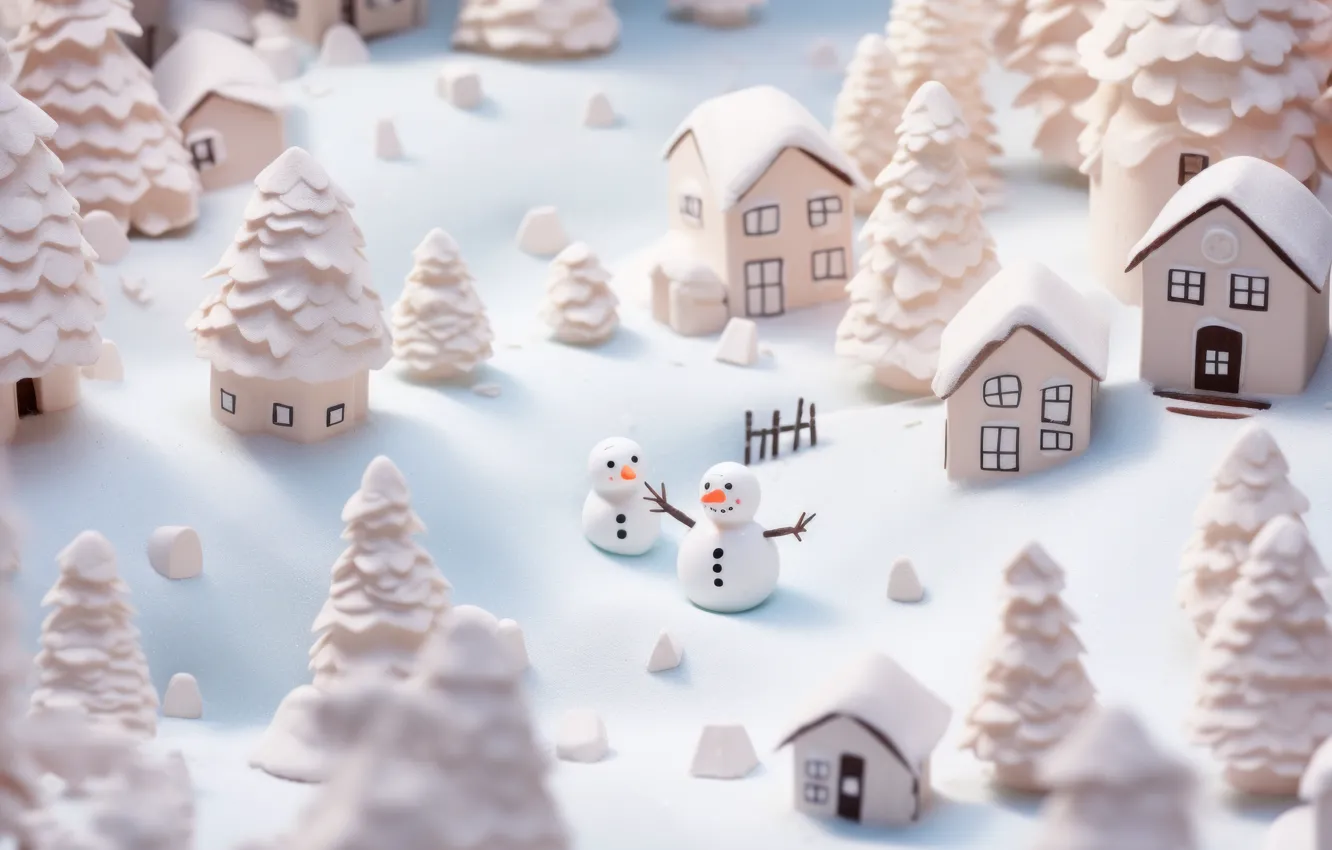 Photo wallpaper winter, forest, snow, in the snow, toy, new year, home, Christmas