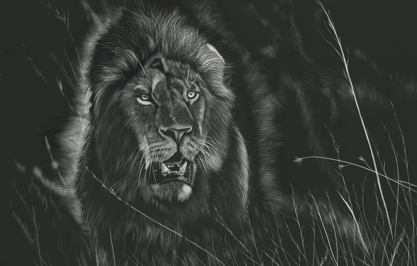 Photo wallpaper face, figure, Leo, beast, Black and white