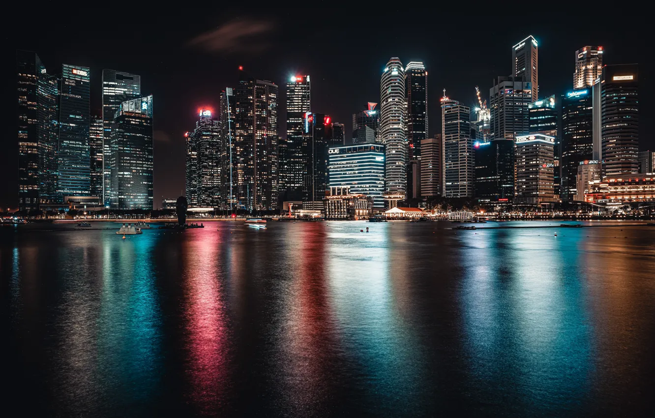 Photo wallpaper night, the city, lights, Singapore
