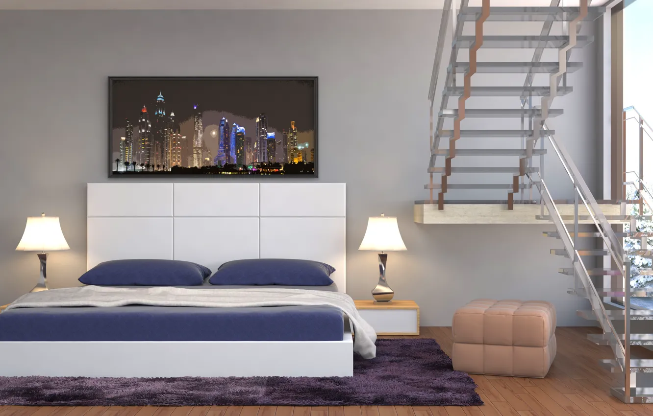 Photo wallpaper design, bed, interior, bedroom