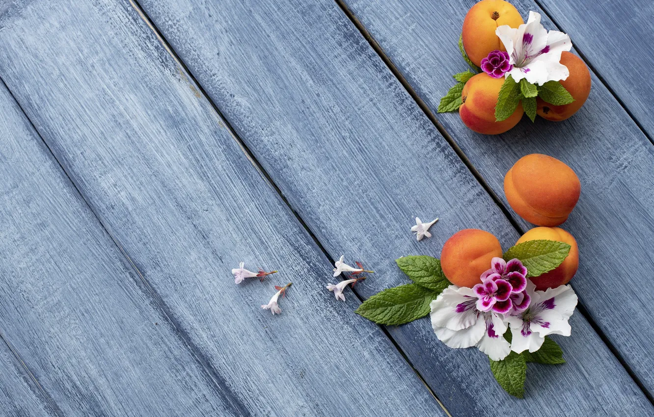 Photo wallpaper flowers, background, blue, apricot
