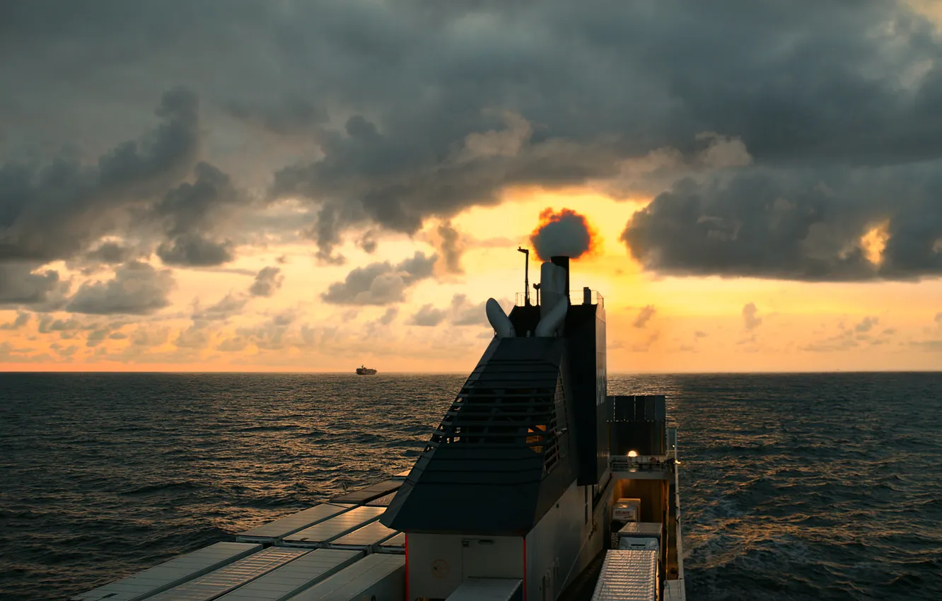 Photo wallpaper sea, the sky, the evening, ferry, dawn