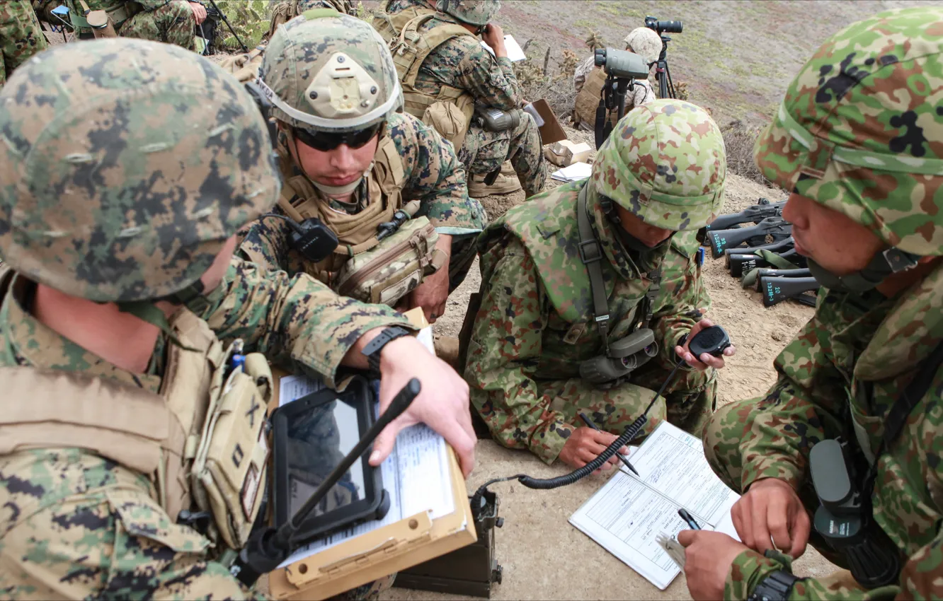 Photo wallpaper soldiers, army, learning, plans, for men only