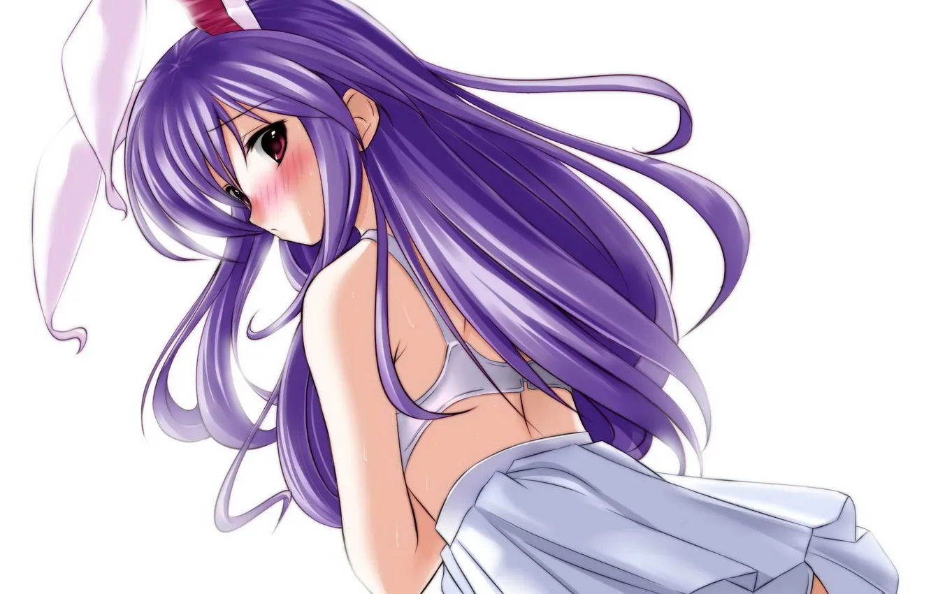 Photo wallpaper girl, linen, art, white background, ears, touhou, purple hair, Traveling And Keeping Inaba