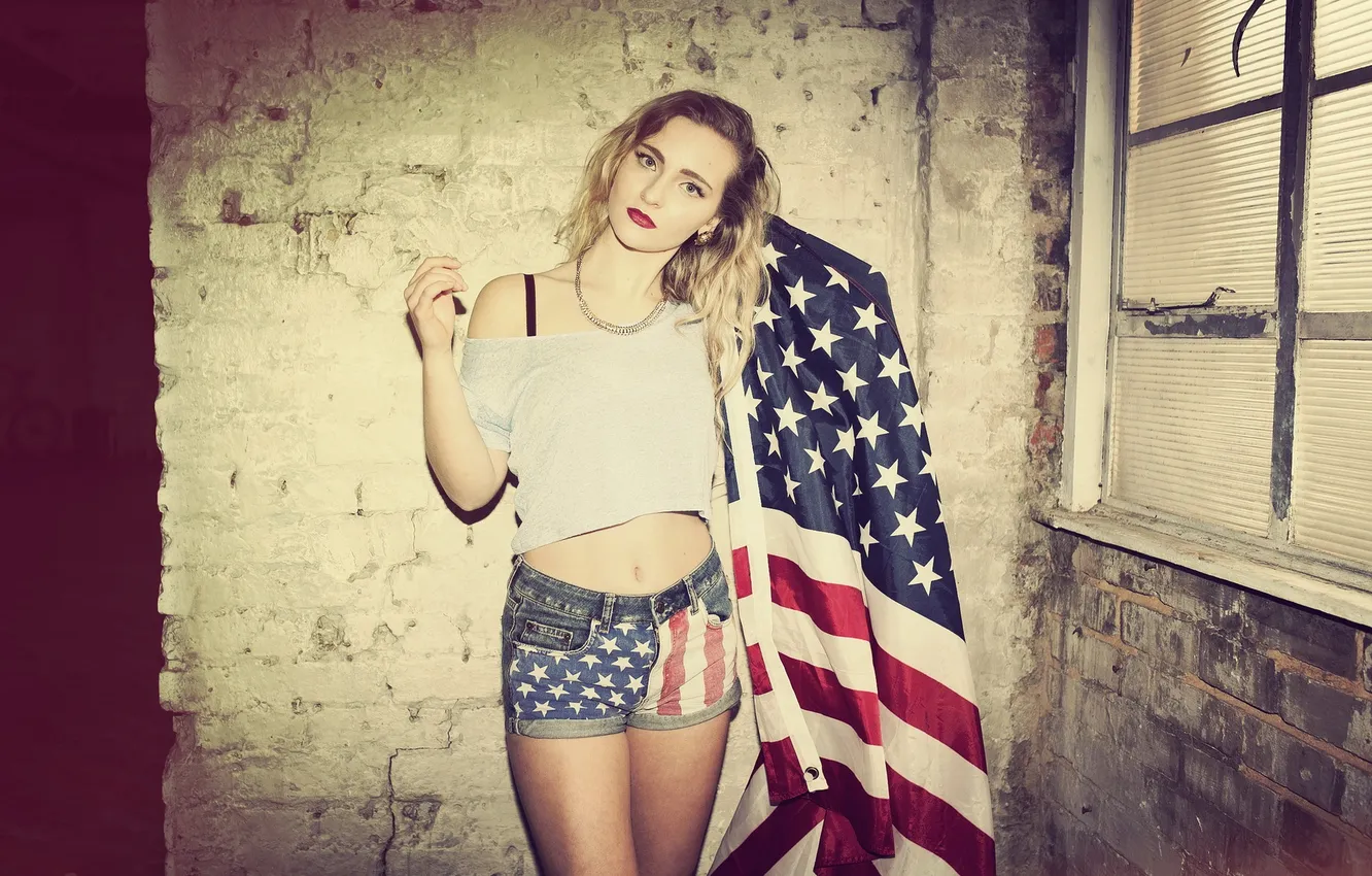Photo wallpaper girl, background, flag
