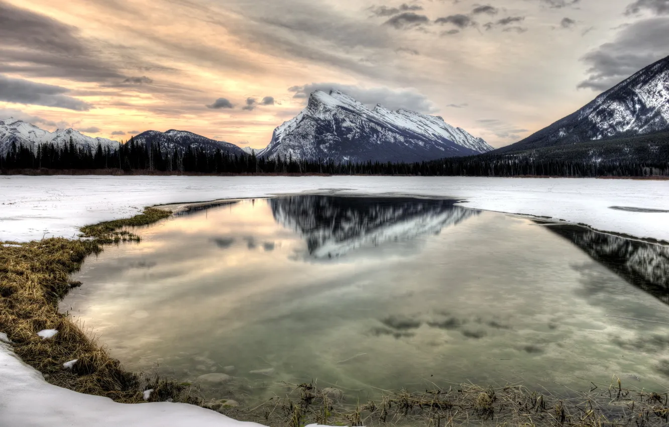 Photo wallpaper winter, landscape, mountains, lake
