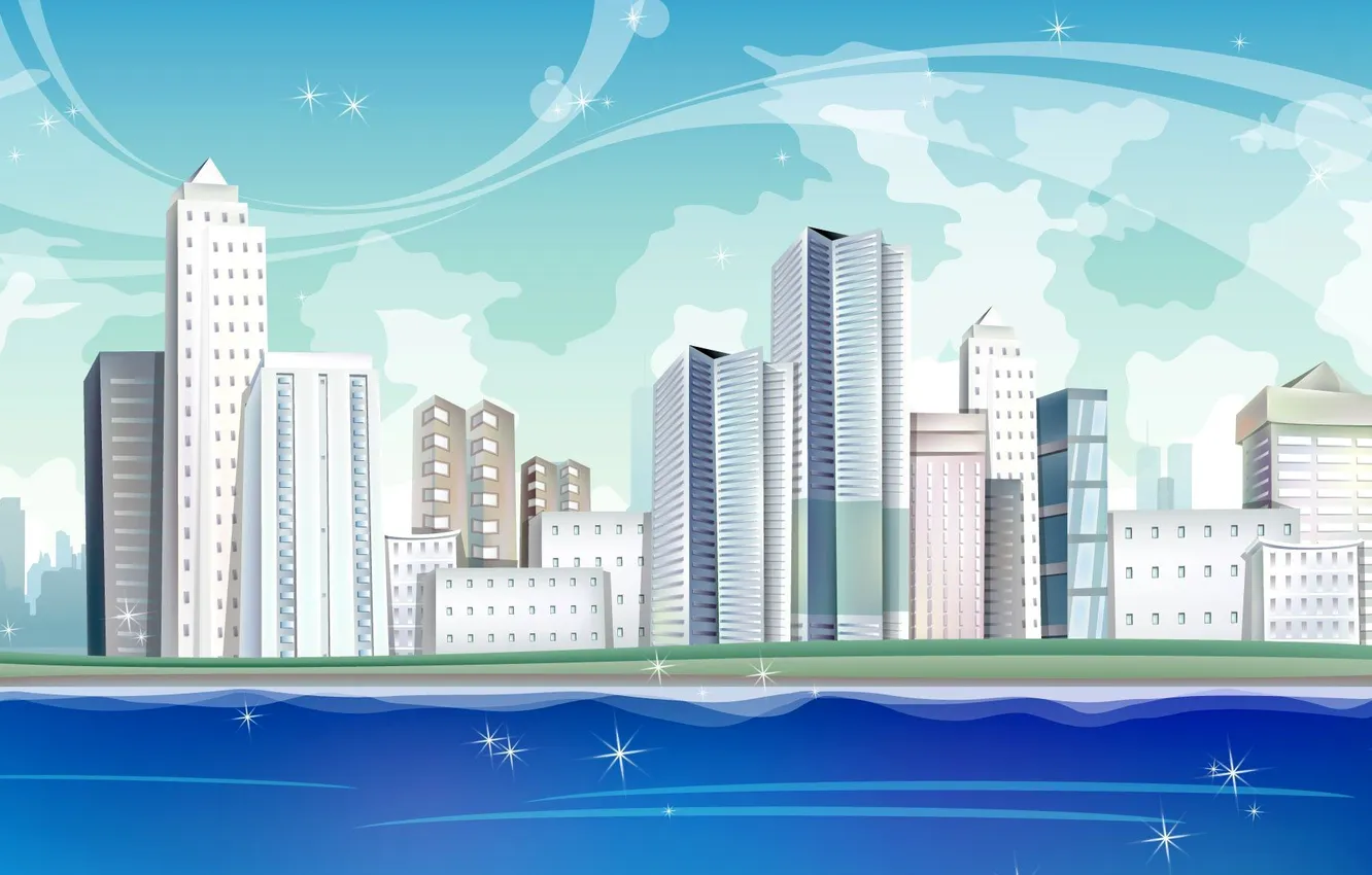 Photo wallpaper sea, the sky, figure, home, vector, promenade