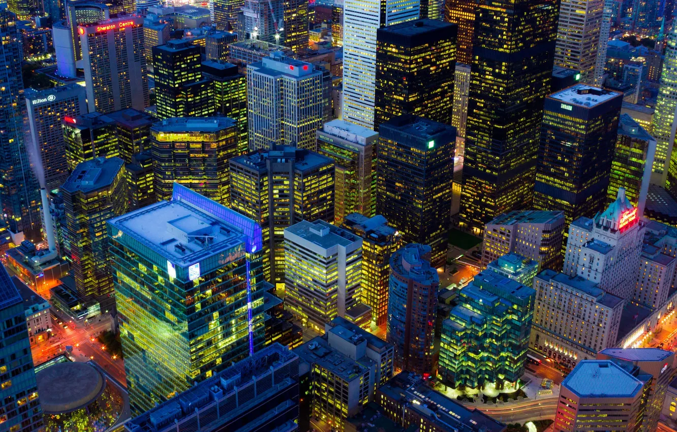 Photo wallpaper night, lights, home, Canada, panorama, Ontario, Toronto