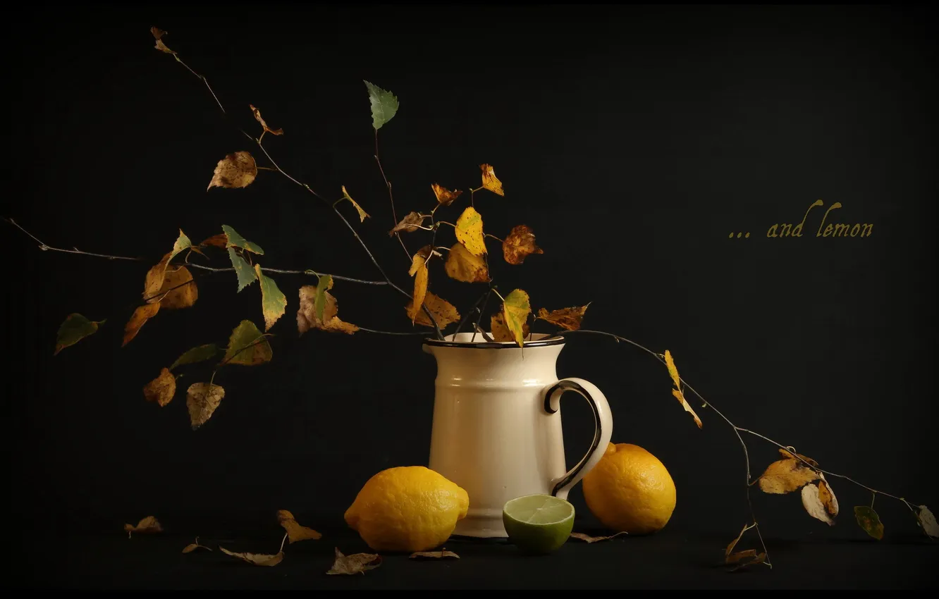 Photo wallpaper autumn, leaves, branches, lemons