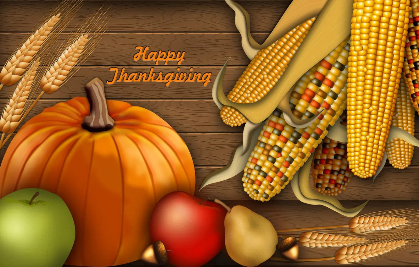 Photo wallpaper autumn, collage, apples, corn, harvest, pumpkin, postcard, thanksgiving