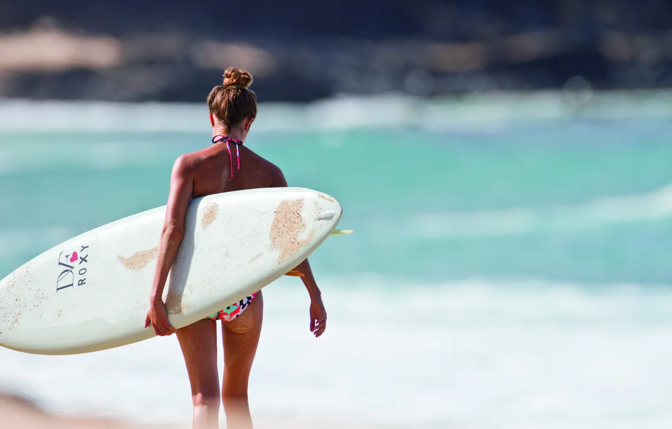 Photo wallpaper beach, girl, the ocean, sport, blonde, surfing, Board, surfing