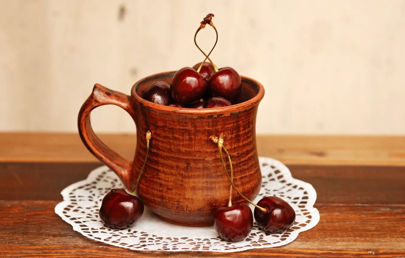 Photo wallpaper cherry, berries, background, widescreen, Wallpaper, food, wallpaper, brown