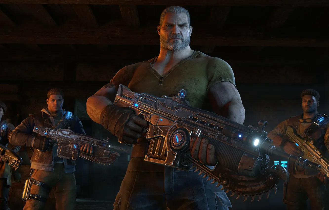 Photo wallpaper Microsoft, wallpaper, gun, pistol, game, soldier, Gears of War, weapon