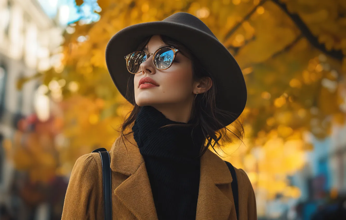 Photo wallpaper girl, hat, young, beautiful, cute, sunglasses