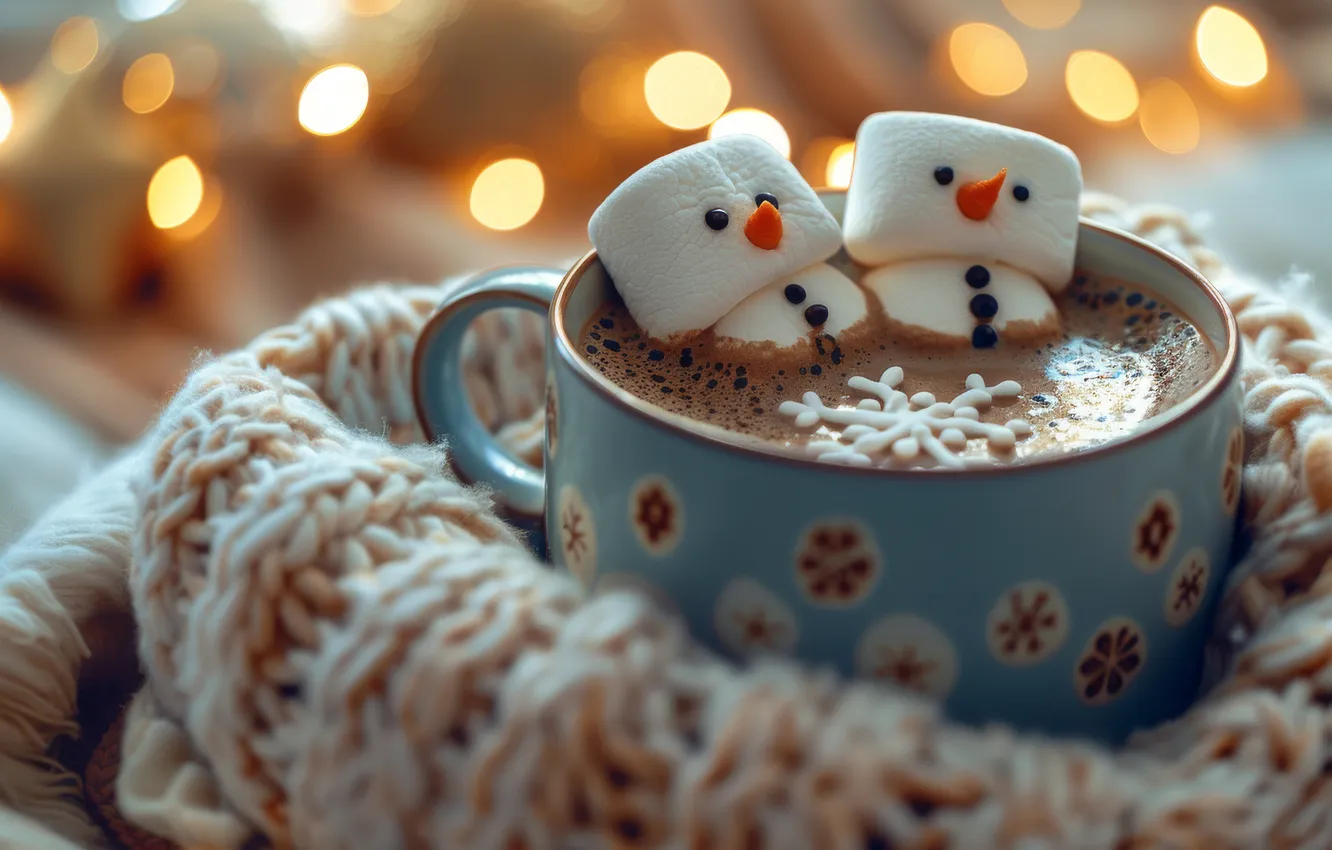 Photo wallpaper new year, Christmas, Cup, snowman, AI art, neural network