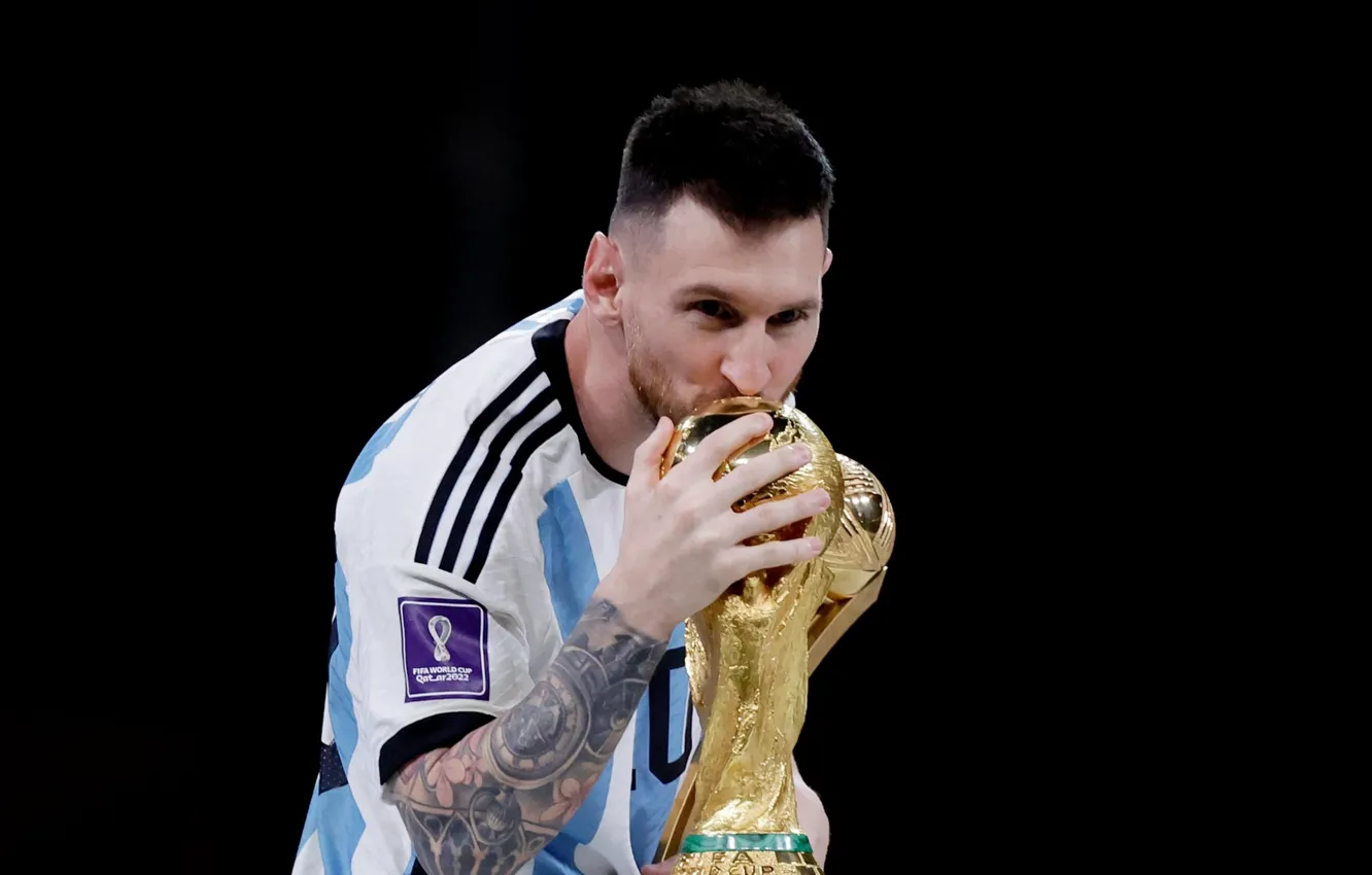 Photo wallpaper kiss, kiss, Lionel Messi, world Cup, Qatar, Lionel Messi