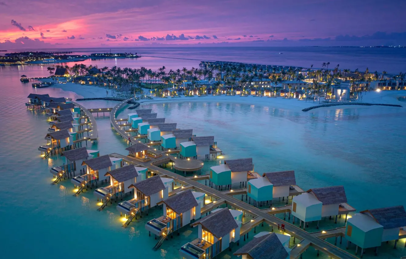 Photo wallpaper sea, the evening, The Maldives, the hotel, Bungalow