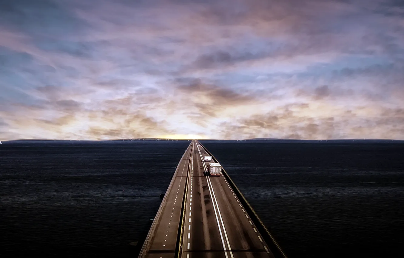 Photo wallpaper road, sea, bridge