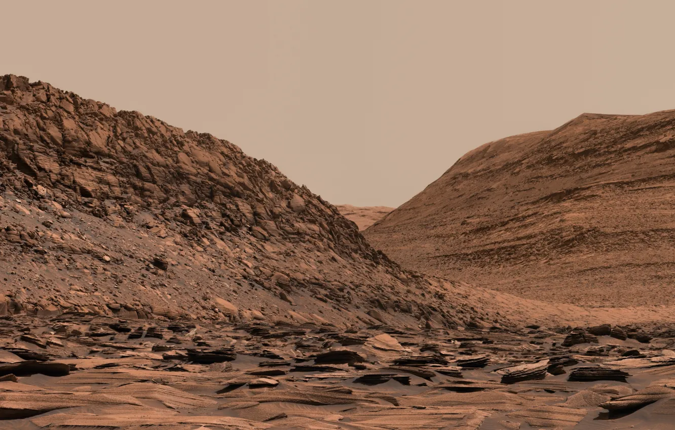 Photo wallpaper the sky, surface, mountains, nature, desert, planet, Mars, Mars