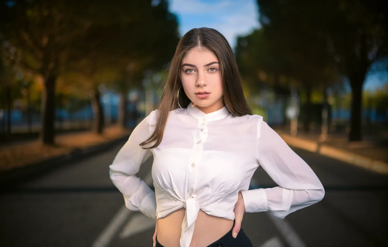 Photo wallpaper look, pose, street, blouse, Nina, bokeh