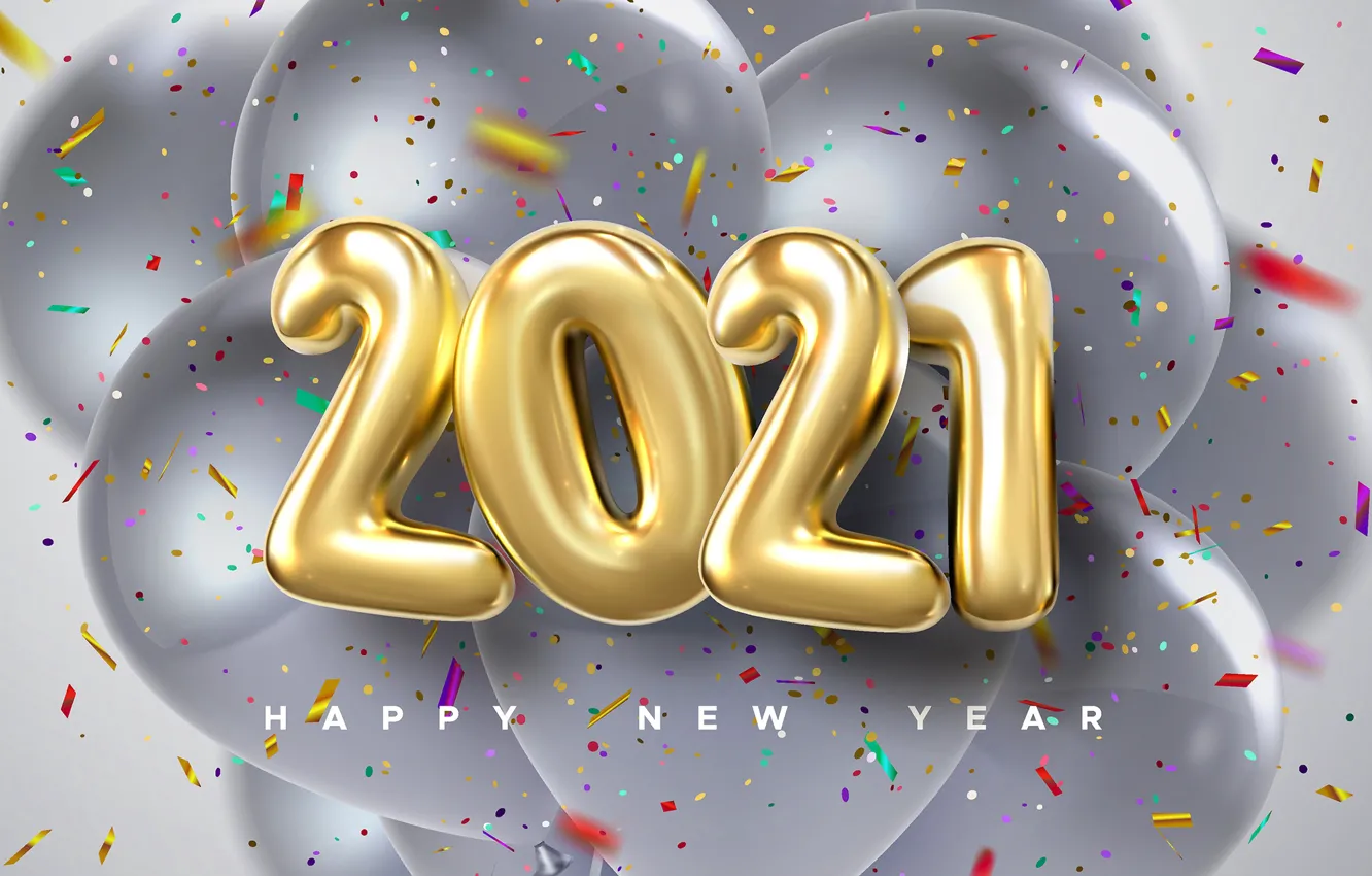 Photo wallpaper balls, balls, figures, New year, confetti, 2021